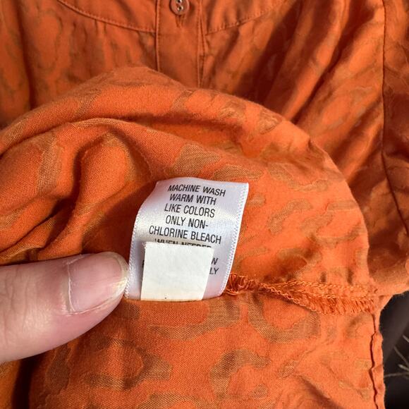 Apt. 9 Size L Orange Cheetah Print Sheer Button Front Short Sleeve Top - Picture 6 of 10